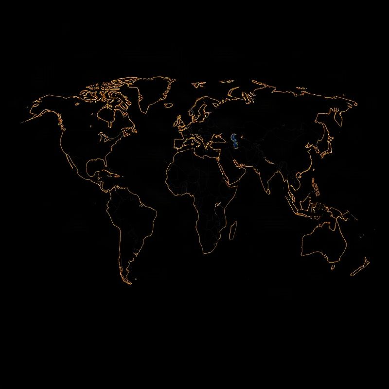 Global map rendered in deep indigo lines on a near-black background