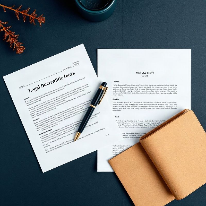 Organised legal documents and a fountain pen on a dark indigo-toned surface